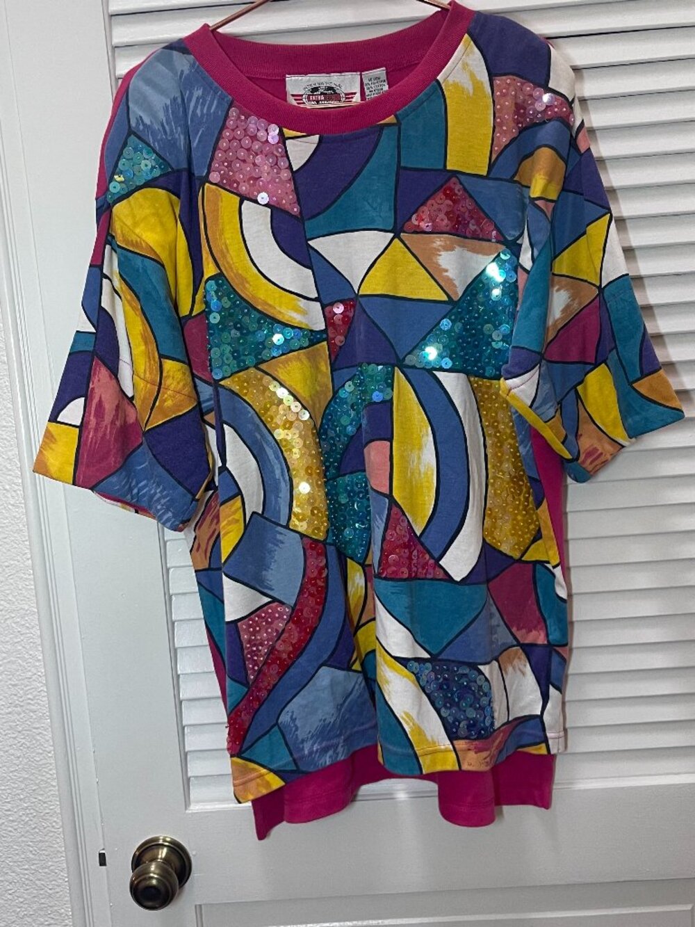 Retro Abstract Sequin Top Colorful Plus Size 20W